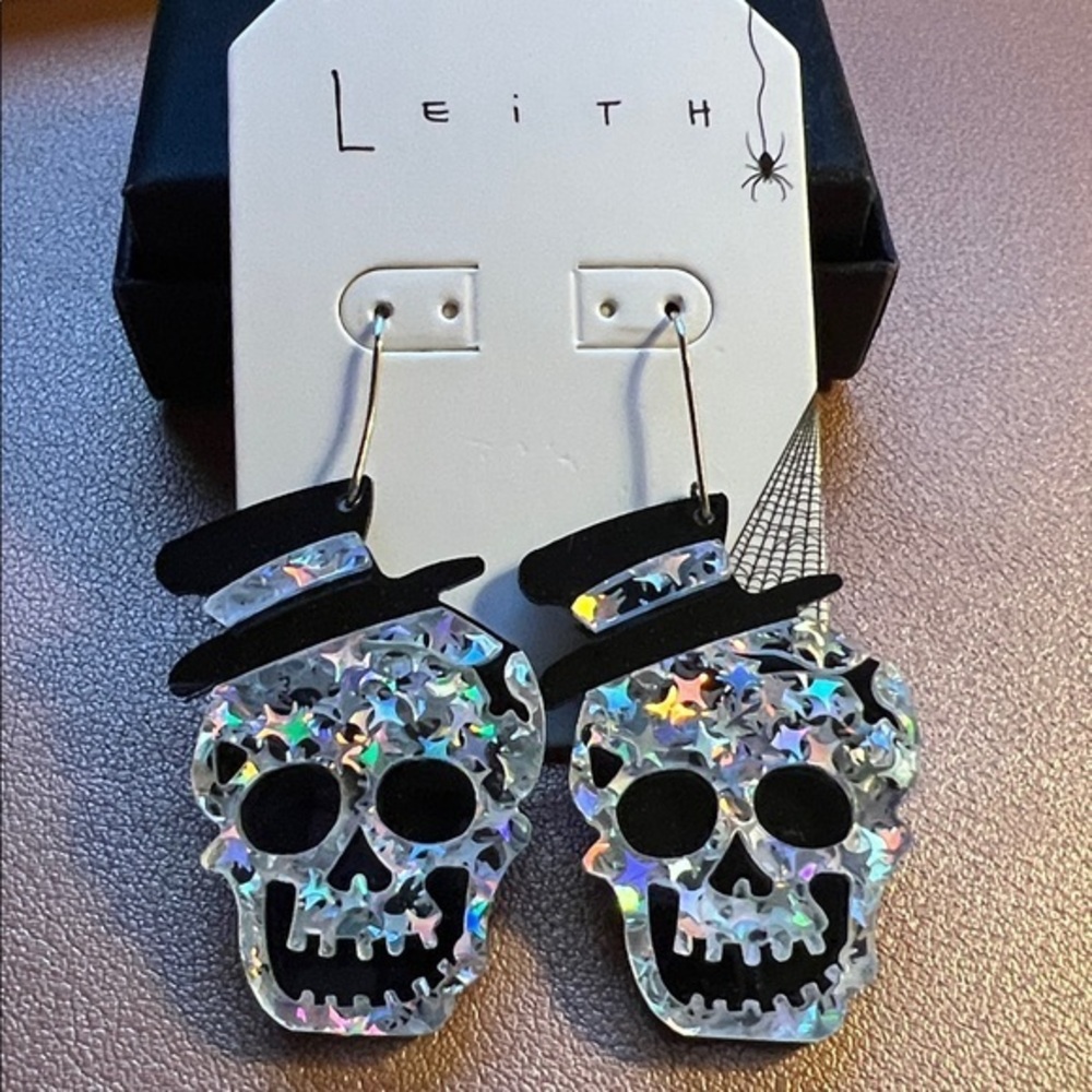 Leith Glitter Resin Skeleton Drop Earrings::NWT::